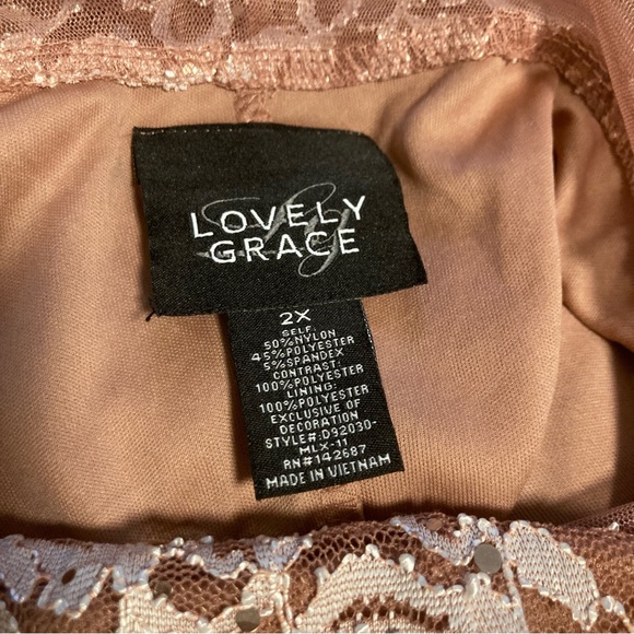Lovely Grace Lace & Sequin Sleeveless Long Gown Dress, Taupe Mauve, Sz 2X - Picture 10 of 10